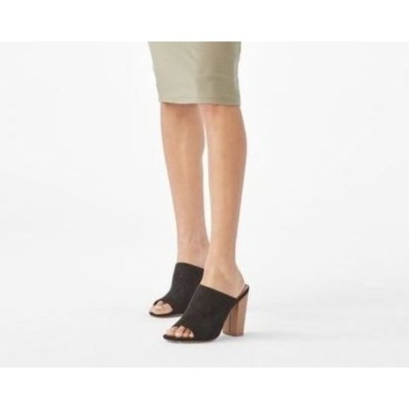 JustFab Bijou Heeled Mule Sandal Womens 10 Black Microfiber Open Toe Block Heel - Picture 11 of 11